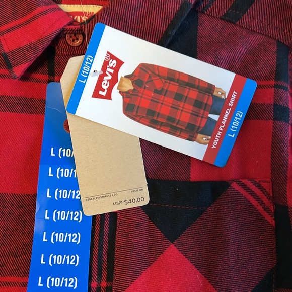 NWT Levi’s Boys buffalo plaid flannel button down shirt size 10/12 - Picture 3 of 6